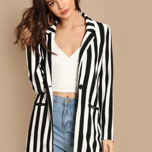 Shein Black and White Striped Blazer Jacket
